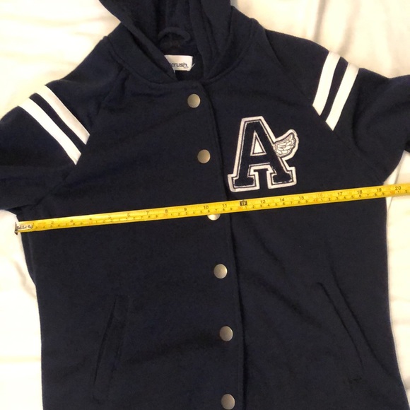 BLUE CRUSH VARSITY HOODIE JACKET SNAP FRONT YOUTH LARGE NAVY WHITE STRIPE #091 - Picture 9 of 11